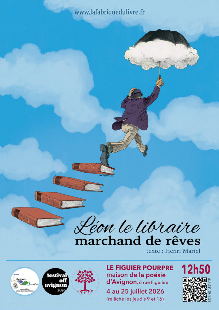 Un homme qui va vers le ciel en montant sur des livres avec un parapluie nuage dans la main